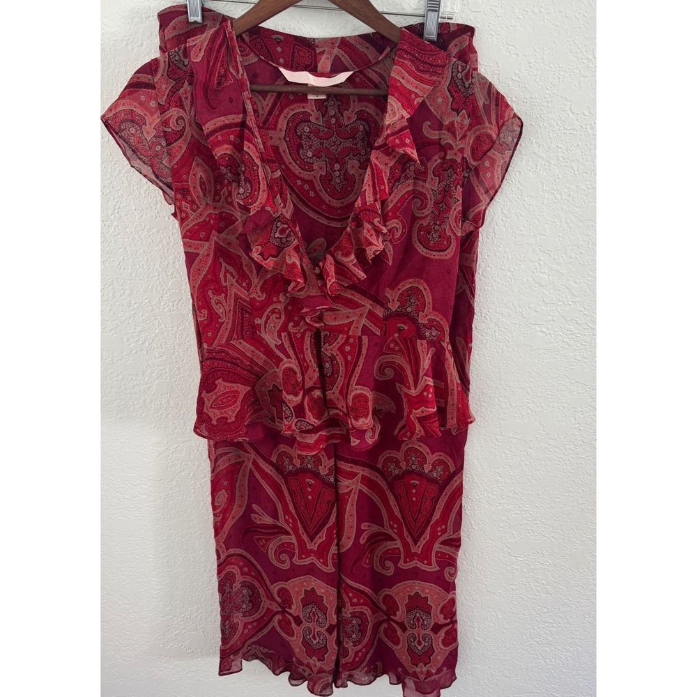 Vintage Y2K Victoria's Secret Ruffled Paisley Chiffon Pajama Set Red Size Small